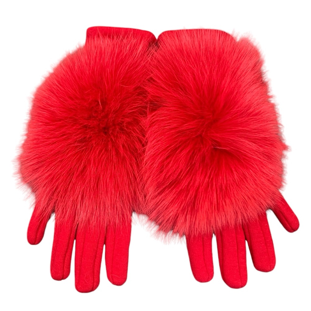 Woven Gloves With Genuine Fox Fur Trim